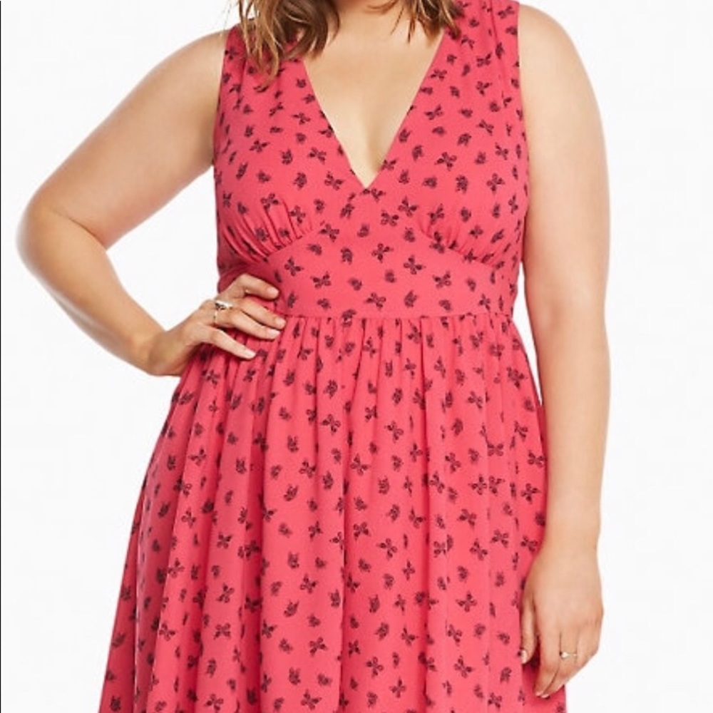 Torrid Pink Butterly Print V-Neck Skater Dress